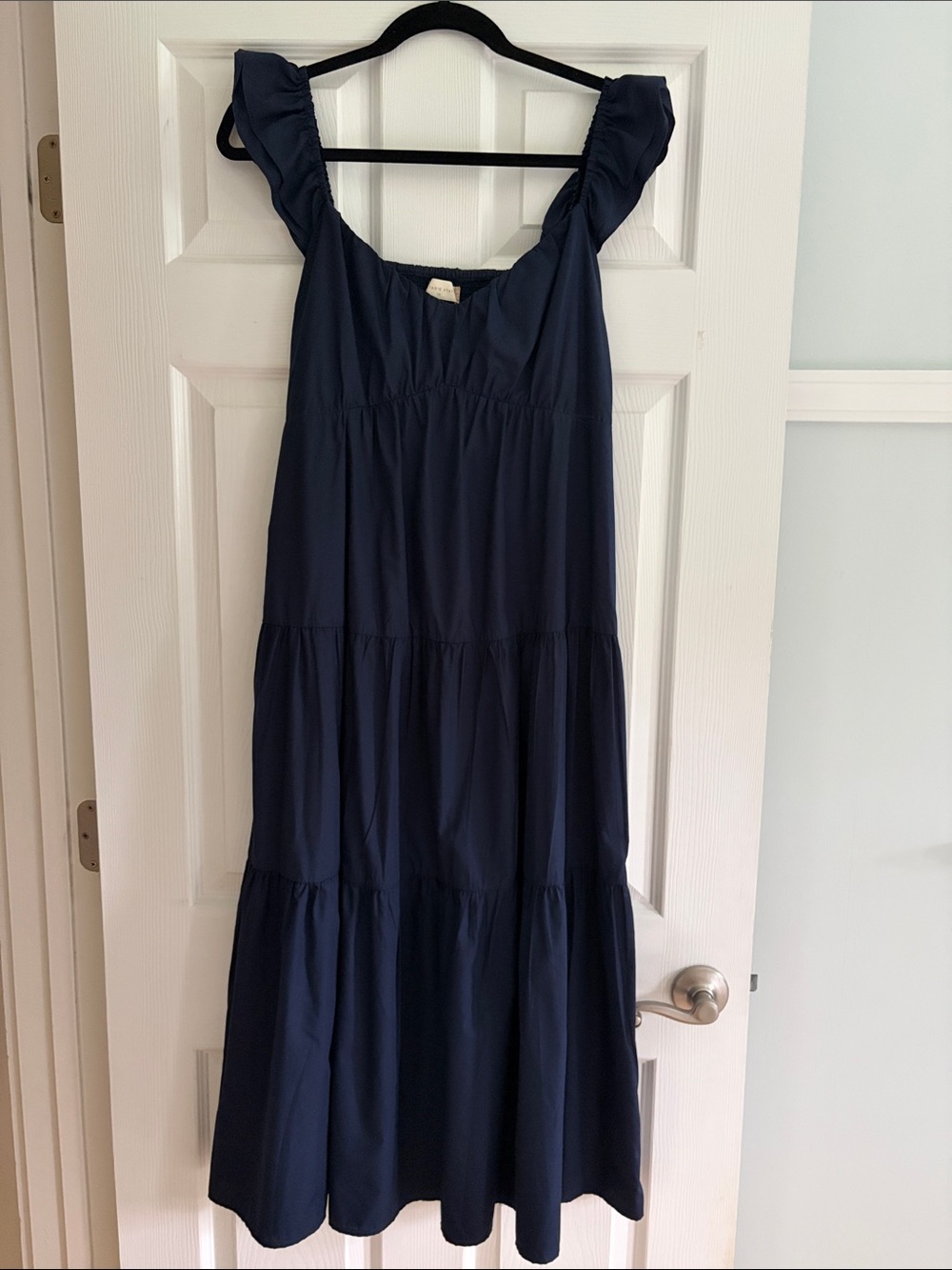 Altar'd State Navy Ruffled Strap Midi Dress